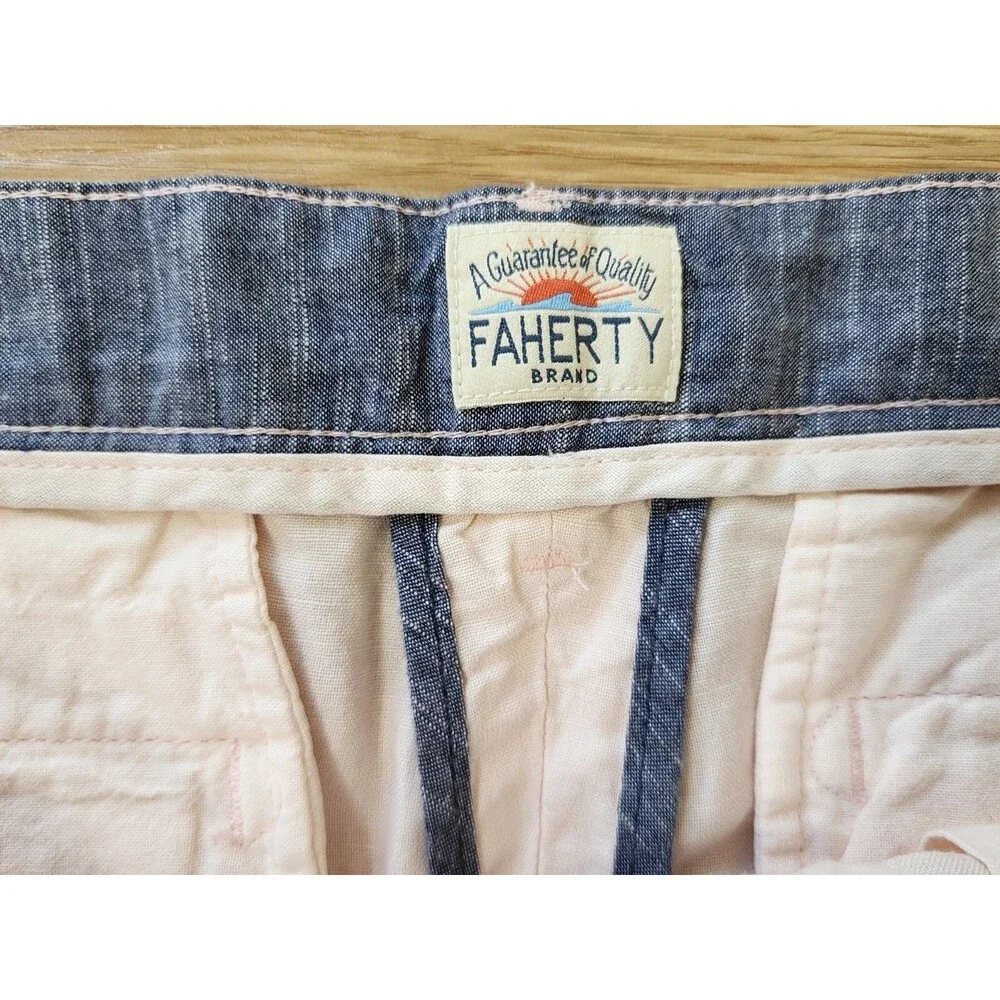 Faherty Shorts Mens 34 (Actual 36) Linen Malibu Pink Preppy Golf Pockets Resort